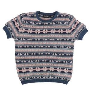 Lauren by Ralph Lauren Geo Stripe Short Sleeve Sweater